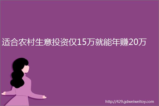 适合农村生意投资仅15万就能年赚20万